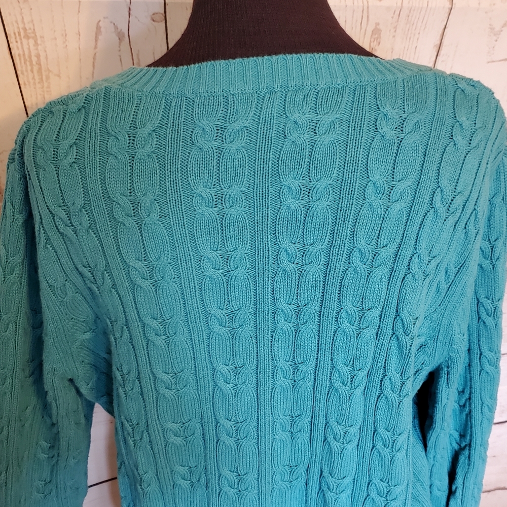 Croft and Barrow women's V-neck cable knit sweater blue green size Large - Picture 5 of 9